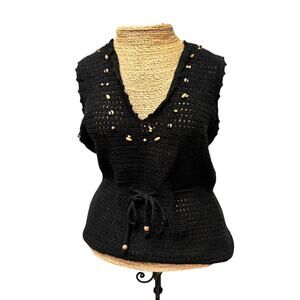 Y2K‎ Beaded Black Crochet Tank – Express Medium Festival Fairycore Top